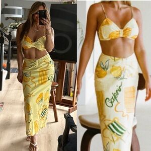 SABO MAXI SKIRT AND MATCHING TOP AMALFI COAST CITRUS LIME PRINT SMALL